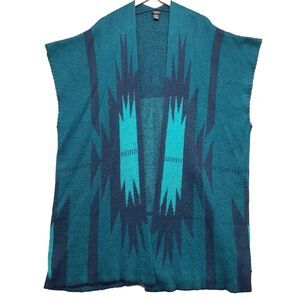 Rue 21 Womens One Size Blue Teal Shawl Sweater Duster Cardigan Aztec Open Front